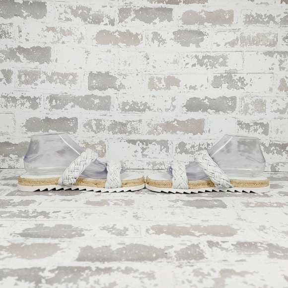 New Marc Fisher Jaimee White Leather Espadrille Slide Sandals M74 - Picture 7 of 10